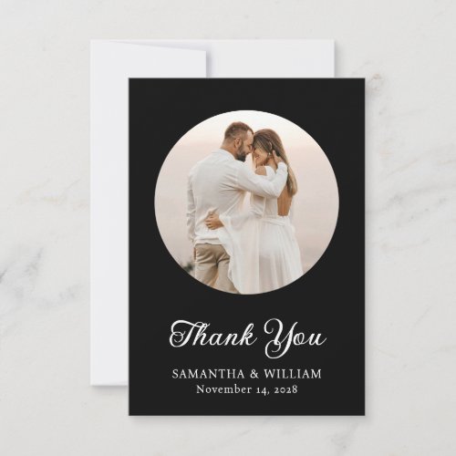 Budget Black  White Elegant Wedding Photo Thank You Card