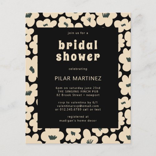 Budget Black White Floral Bridal Shower Invitation