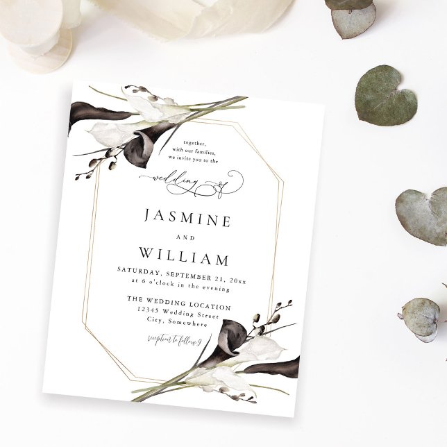 Budget Black & White Floral Wedding 2 Flyer (Creator Uploaded)