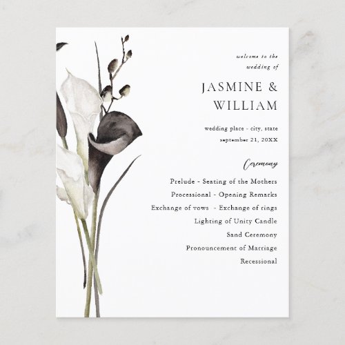 Budget Black  White Floral Wedding Ceremony Flyer