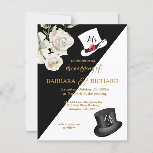 Budget Black  White Floral Wedding   Invitation