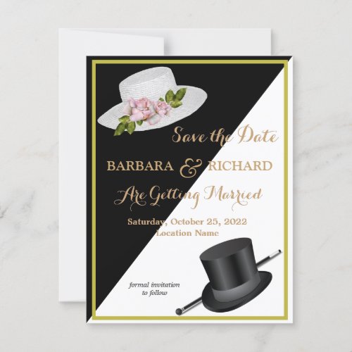 Budget Black  White Floral Wedding Save Date   Announcement