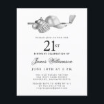Budget Black White Golf 21st Birthday Invitation<br><div class="desc">Elegant black and white birthday invitation for a golfer. The top of the invitation is decorated with golf accessories - a golf club, golf ball, hat and gloves. The watercolor design creates a traditional and classic aesthetic. Perfect for a birthday bash at the club or a backyard BBQ. All of...</div>