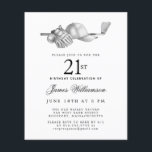 Budget Black White Golf 21st Birthday Invitation<br><div class="desc">Elegant black and white birthday invitation for a golfer. The top of the invitation is decorated with golf accessories - a golf club, golf ball, hat and gloves. The watercolor design creates a traditional and classic aesthetic. Perfect for a birthday bash at the club or a backyard BBQ. All of...</div>