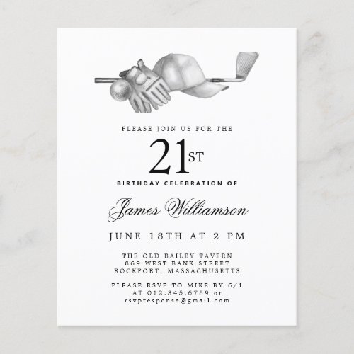 Budget Black White Golf 21st Birthday Invitation