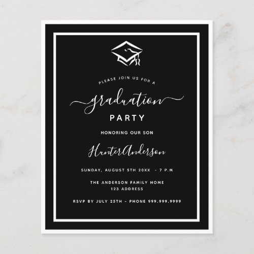 Budget black white graduation party invitation