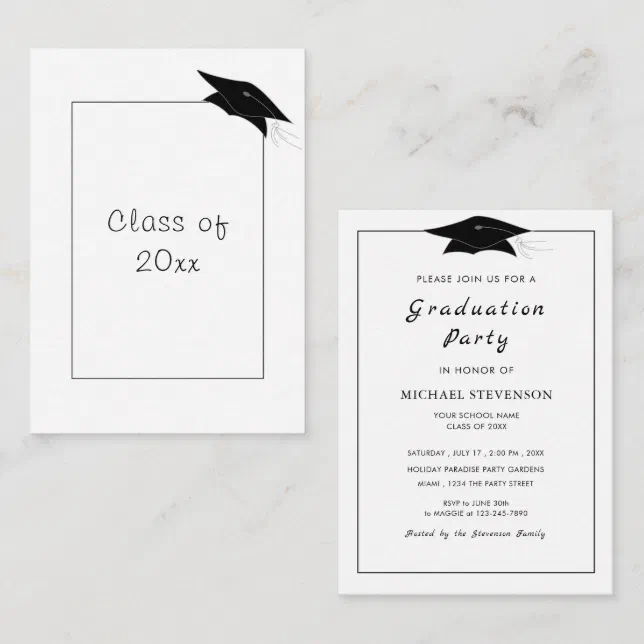 Budget Black White Graduation Party Invitation Cap | Zazzle