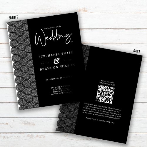 Budget Black  White Lace Wedding Invitation Flyer