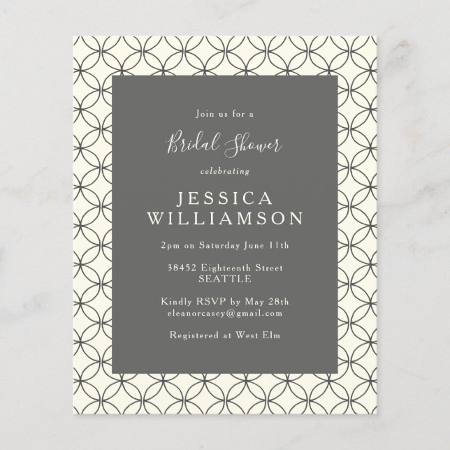 Budget Black White Line Art Bridal Shower Invite (Front)