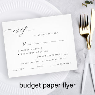 Budget black white menu choice wedding rsvp FLYER