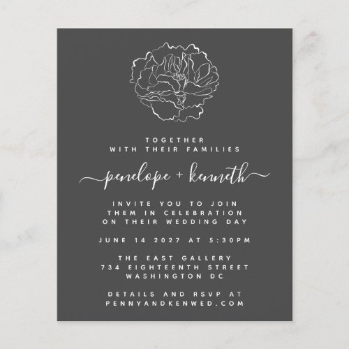 Budget Black White Minimal Floral Wedding Invite