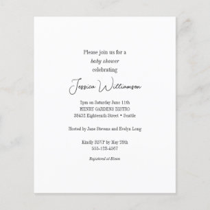 Budget Black White Minimalist Baby Shower Invite