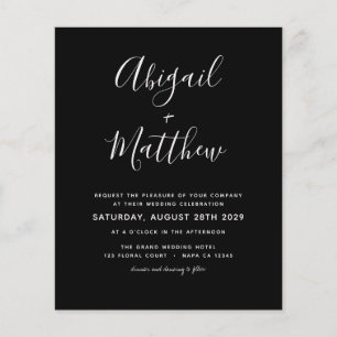 Budget Black White Minimalist Wedding Invitation