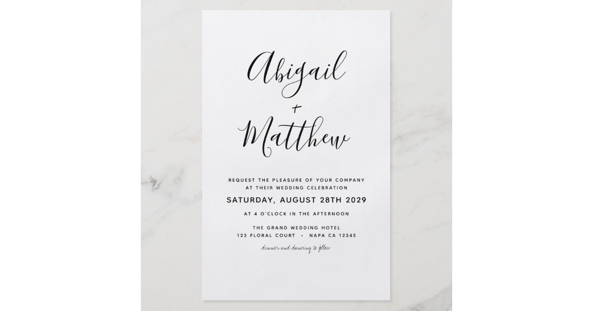Budget Black White Minimalist Wedding Invitation Flyer | Zazzle