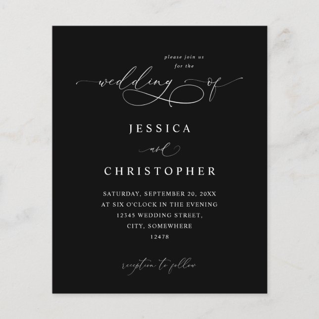 Budget Black &White Modern Calligraphy 3 Wedding B Flyer (Front)