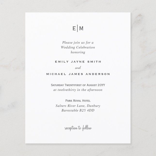 Budget Black White Modern Simple Elegant Wedding (Front)