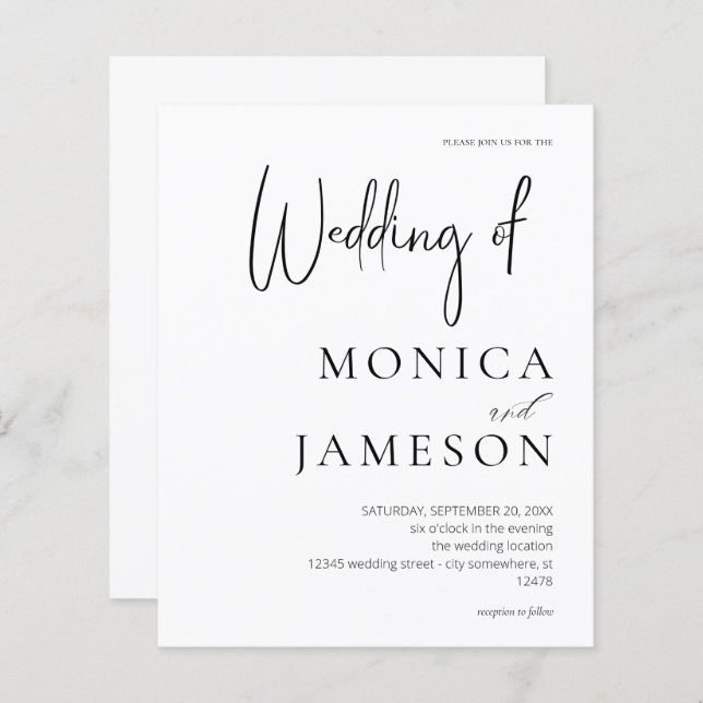 Budget Black & White Modern Wedding 3 (Front/Back)
