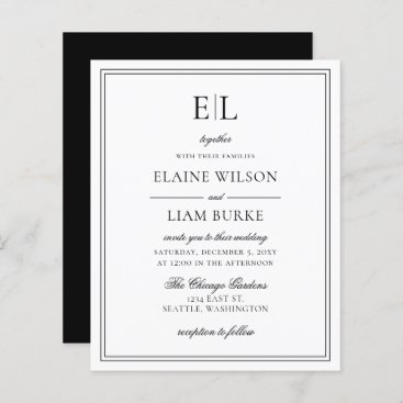 Budget Black White Monogram Wedding Invitation