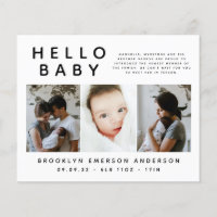 BUDGET Black White Photo Birth Announcement