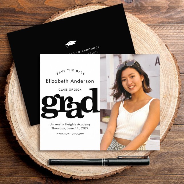 Budget Black White Photo Save Date Graduate Invite (Creator Uploaded)