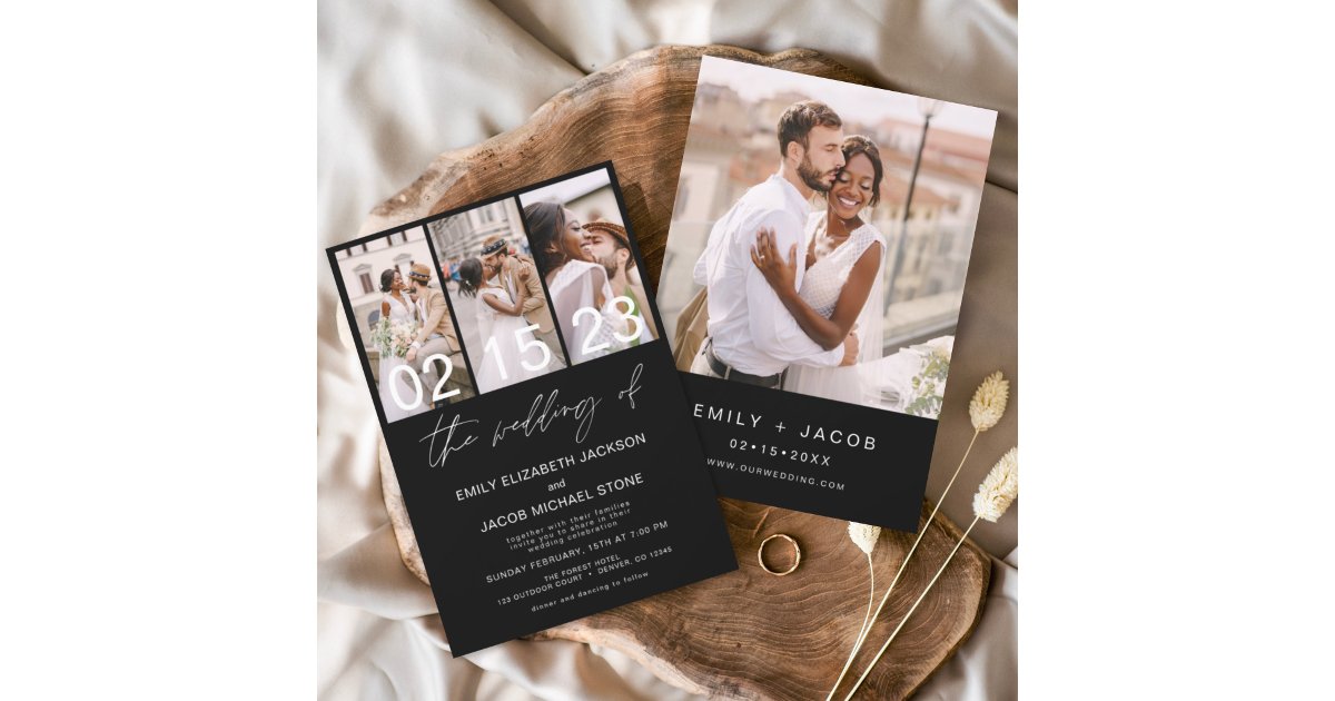 Budget Black White Photo Wedding Invitation | Zazzle