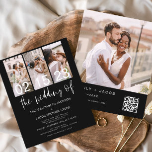 Budget Black White QR Code Wedding Invitation