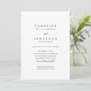 Budget Black White Serif Minimalist Wedding Invite