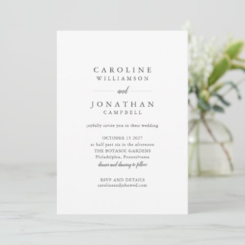 Budget Black White Serif Minimalist Wedding Invite