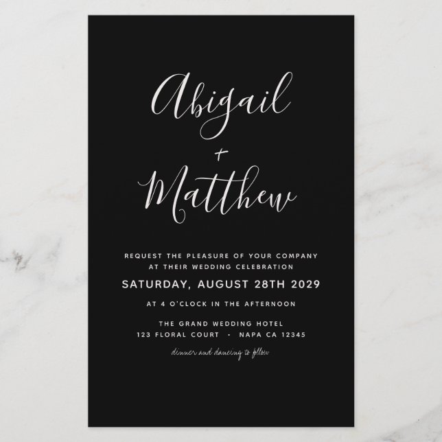 Budget Black White Simple Wedding Invitation Flyer (Front)