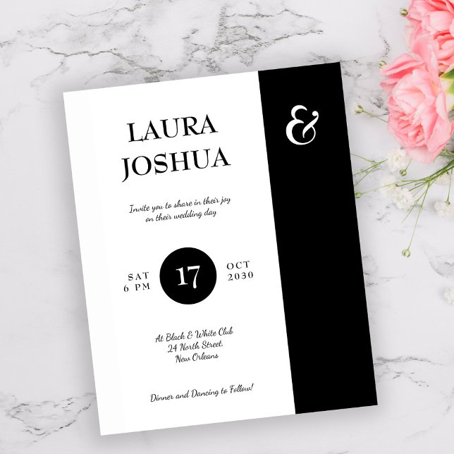 Budget black white typography wedding invitation (Creator Uploaded)