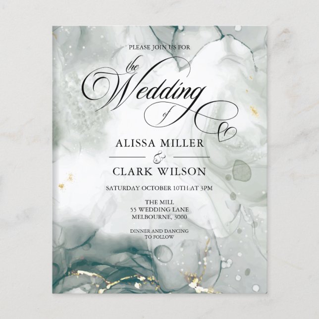 BUDGET Black & White Watercolor Wedding Invitation (Front)