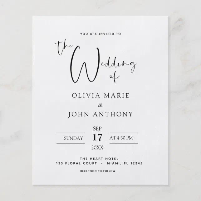 Budget Black White Wedding Photo Modern Flyer | Zazzle