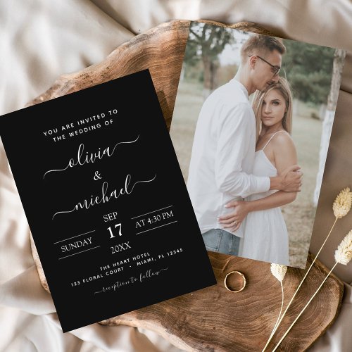 Budget Black White Wedding with Photo Invitation