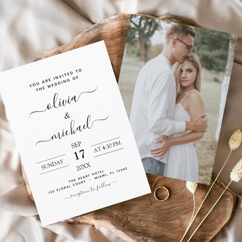 Budget Black White Wedding with Photo Invitation