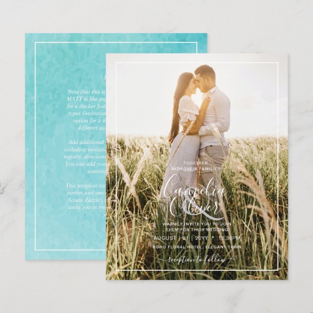 Budget BLIZZARD BLUE Watercolor Beach Wedding (Front/Back)