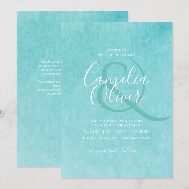 Budget BLIZZARD BLUE Watercolor Beach Wedding Invitation (Front/Back)