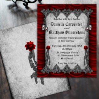 Budget Blood Roses and Red Silk Wedding Invitation