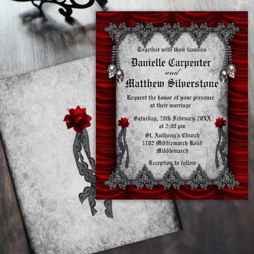 Budget Blood Roses and Red Silk Wedding Invitation Flyer