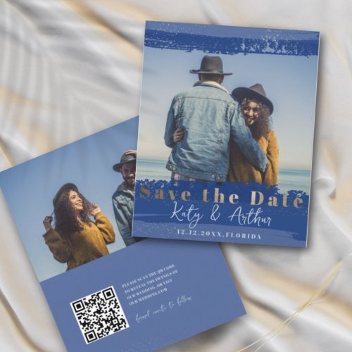 Budget Blue 2 Photo QR Code Save the Date