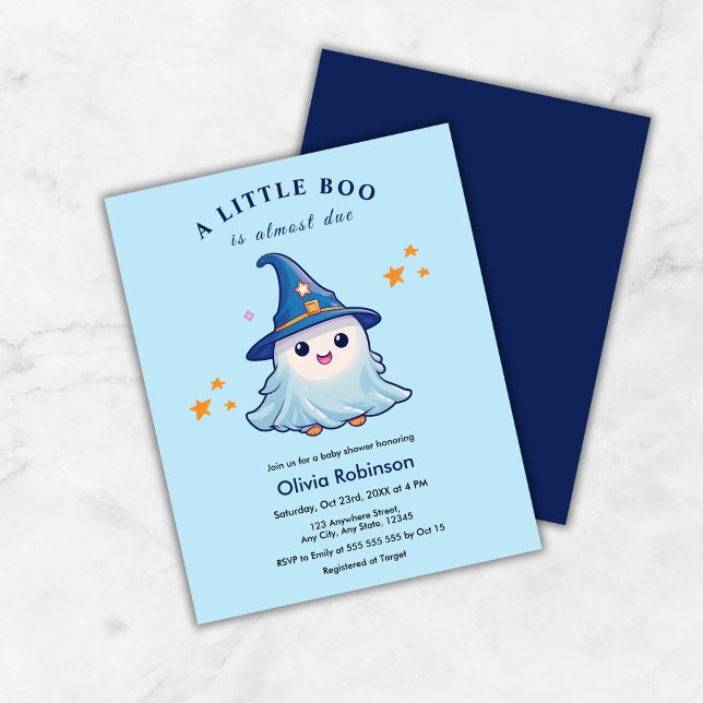 Budget Blue A Little Boo Baby Shower Invitation  (Budget Blue A Little Boo Halloween Baby Shower Invitation    )