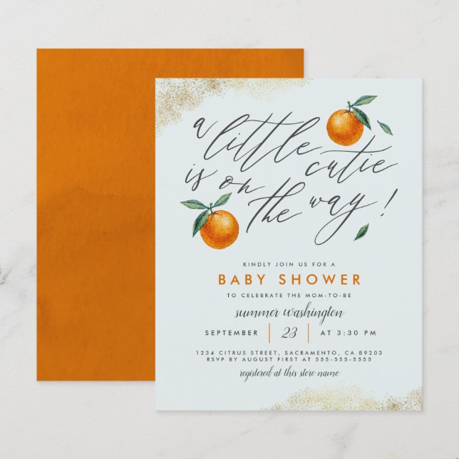 Budget Blue A Little Cutie Orange Baby Shower (Front/Back)