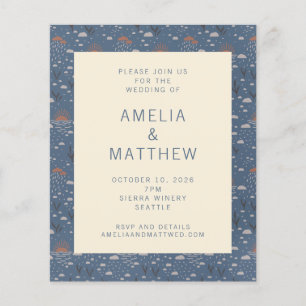 Budget Blue and Rust Boho Nature Wedding Invite