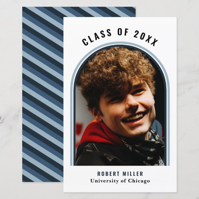 Budget Blue Arch Photo Graduation Announcement (Front/Back)