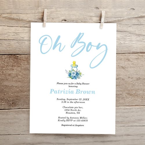 Budget Blue Baby Shower Oh boy  Invitation