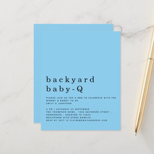 Budget Blue Backyard Baby Q BBQ Shower Invite