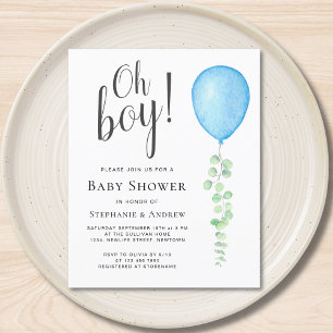 Budget Blue Balloon Couples Baby Shower Invitation
