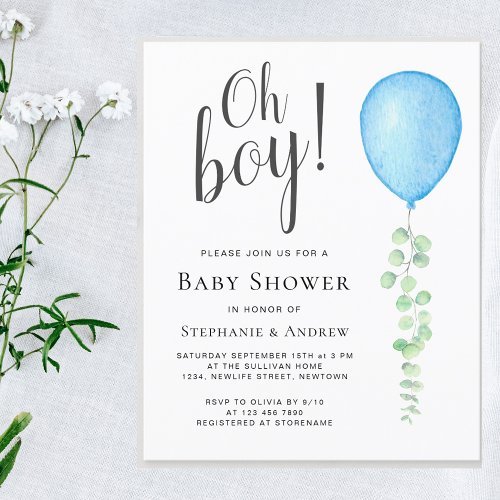 Budget Blue Balloon Couples Baby Shower Invitation