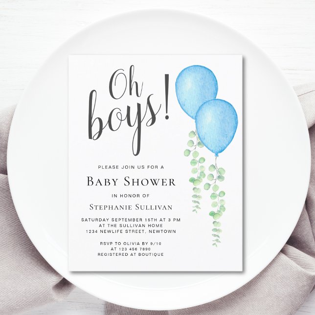 Budget Blue Balloon Twins Baby Shower Invitation (Creator Uploaded)