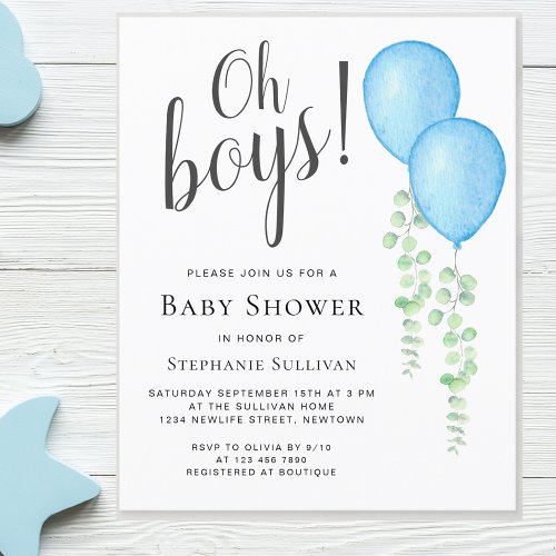 Budget Blue Balloon Twins Baby Shower Invitation