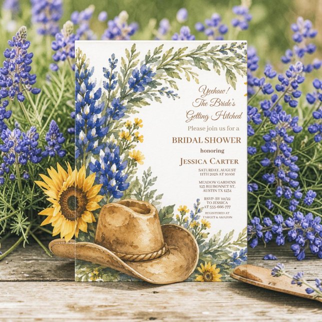 Budget Blue Bonnet Sunflower Bridal Shower  Invitation (Creator Uploaded)